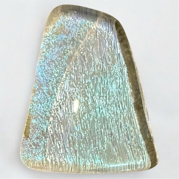 Dichroic Glass Pendant – Iridescent Ice Blue Textured Fused Art Piece - Picture 14 of 16